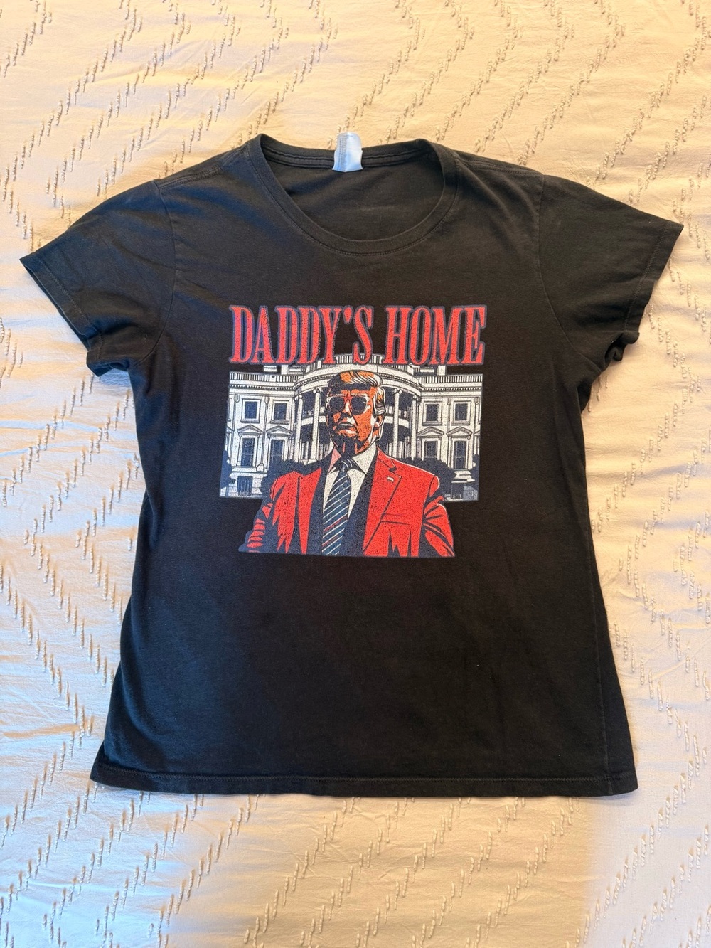 Port and Company Black Tee with Red & White 'Daddy's Home' Graphic